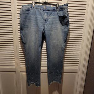 INC Plus Size Skinny Leg Tummy Control Novelty Iridescent Rhinestone Jeans 22W